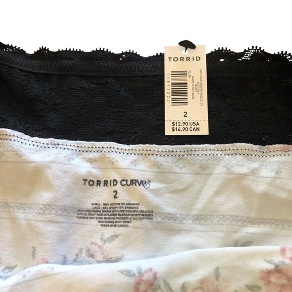 Torrid Brief Panties 2X Curve Cotton Mid-Rise Black White Roses Lace Trim Lot - Picture 15 of 16